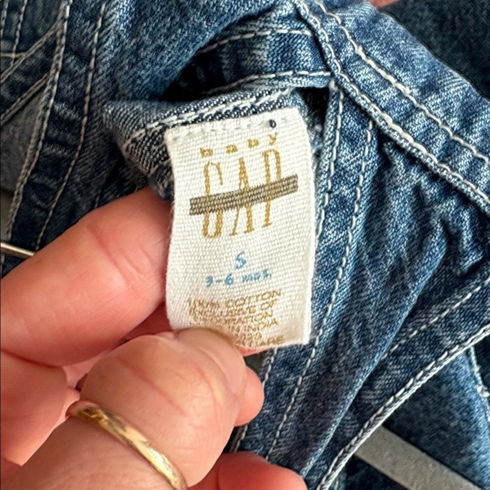 VINTAGE 1999 Baby GAP Blue Denim Overalls with Embroidered Bear Patches
